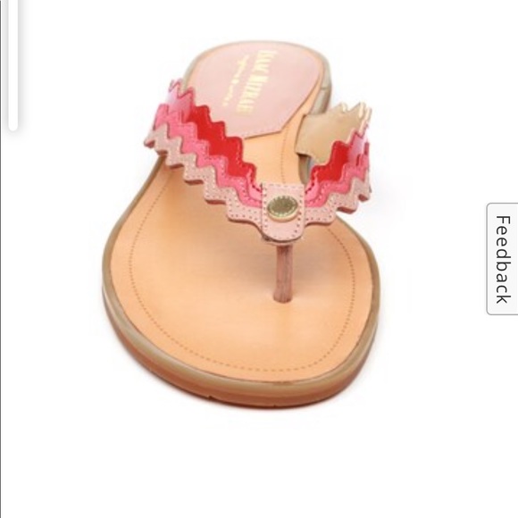 NIB Isaak Mizrahi Gina leather red pink scalloped trim sandal 6.5 flip flops - Picture 1 of 11